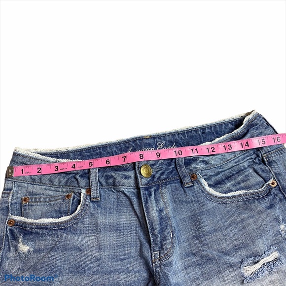 Lacey and Distressed AE denim cut off style shorts - Picture 3 of 8